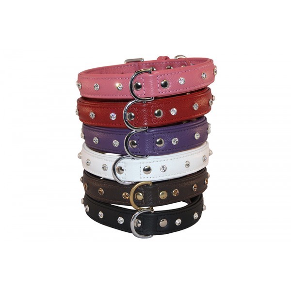 Athens Genuine Leather & Rhinestone Collar by Angel XS S M L XL XXL