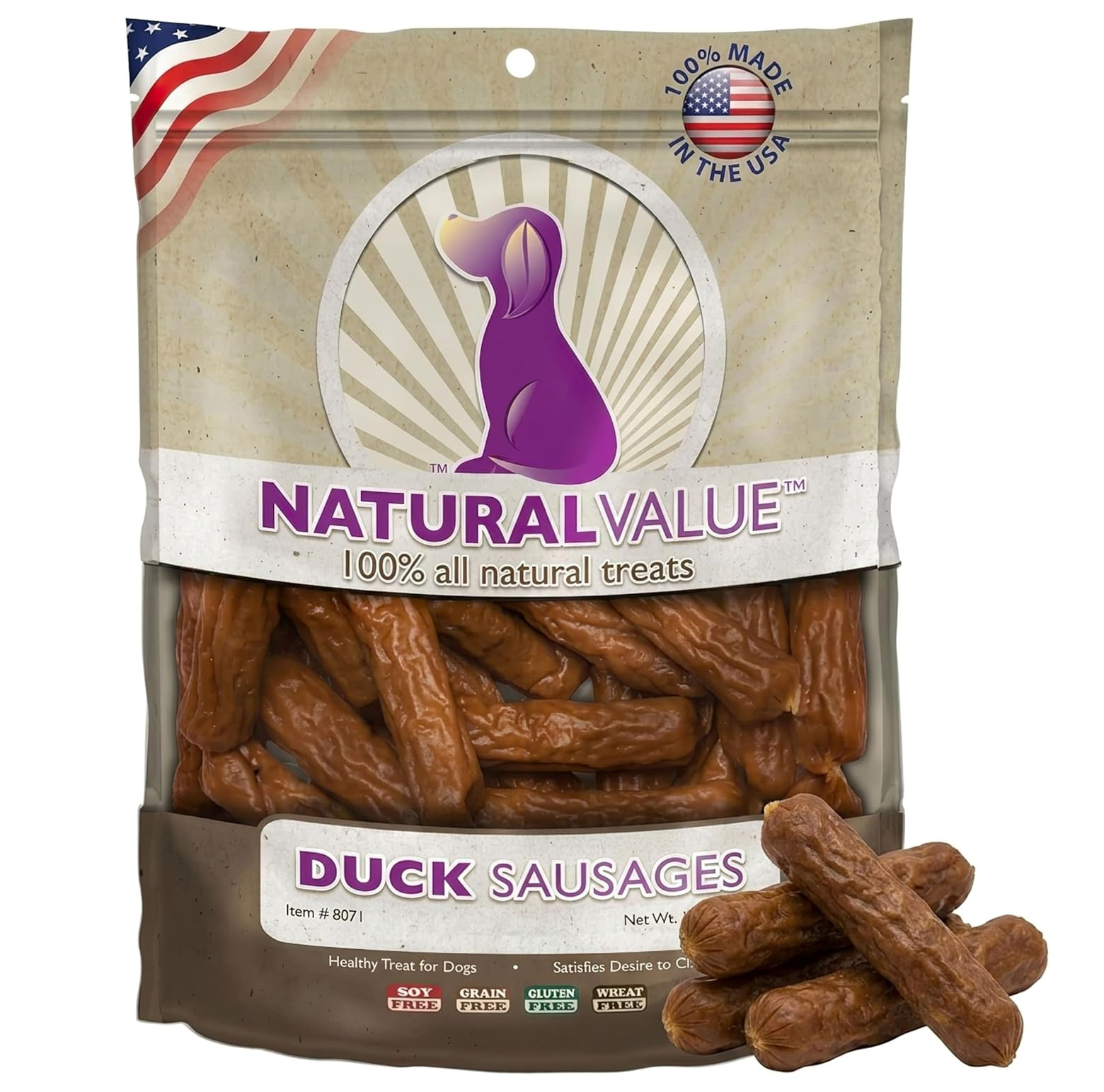 Loving Pets Natural Value Duck Sausages – Soft Jerky Dog Treats for Large & Smal