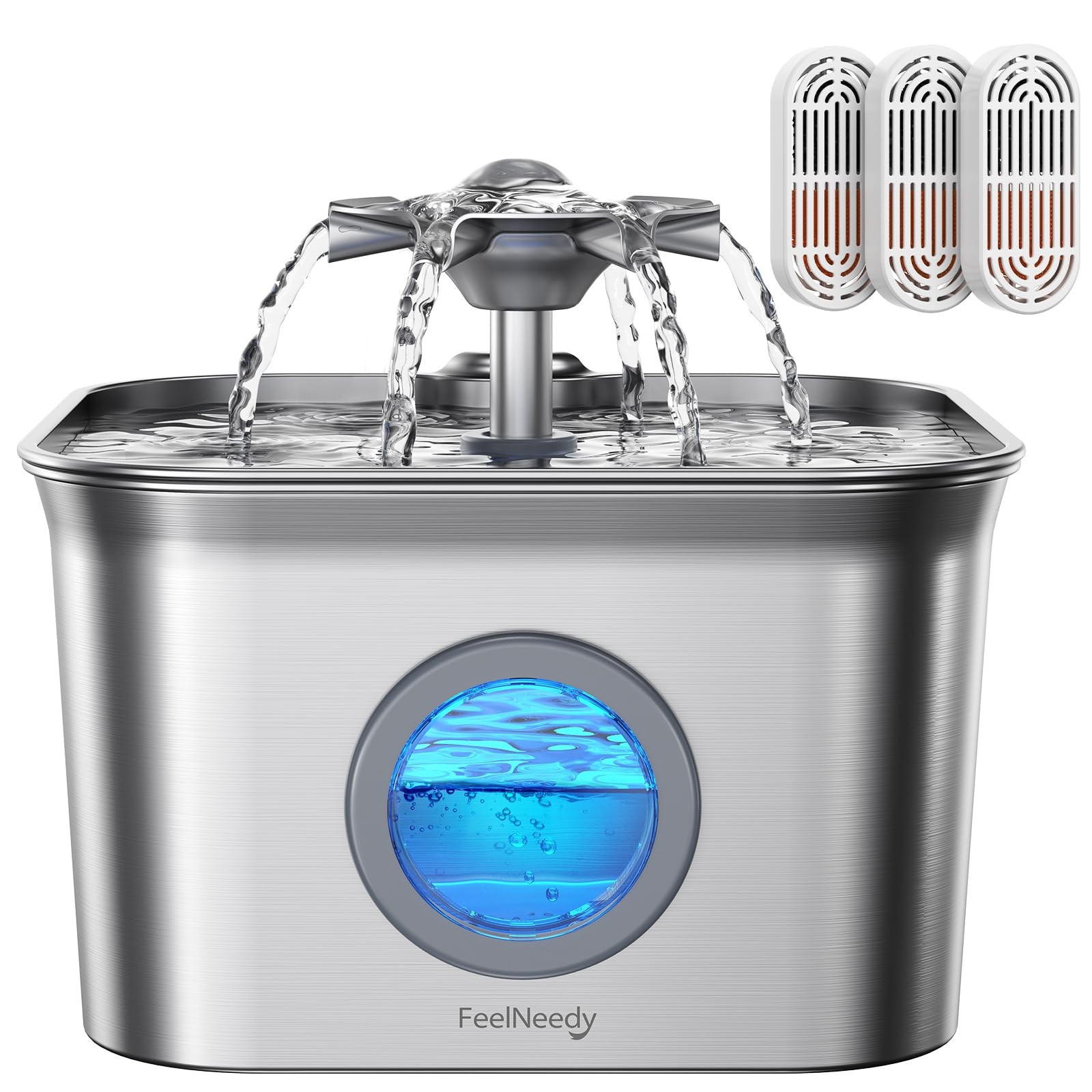 Stainless Steel Cat Water Fountain for Drinking with 3 Filters, 2.8L Auto Pet…
