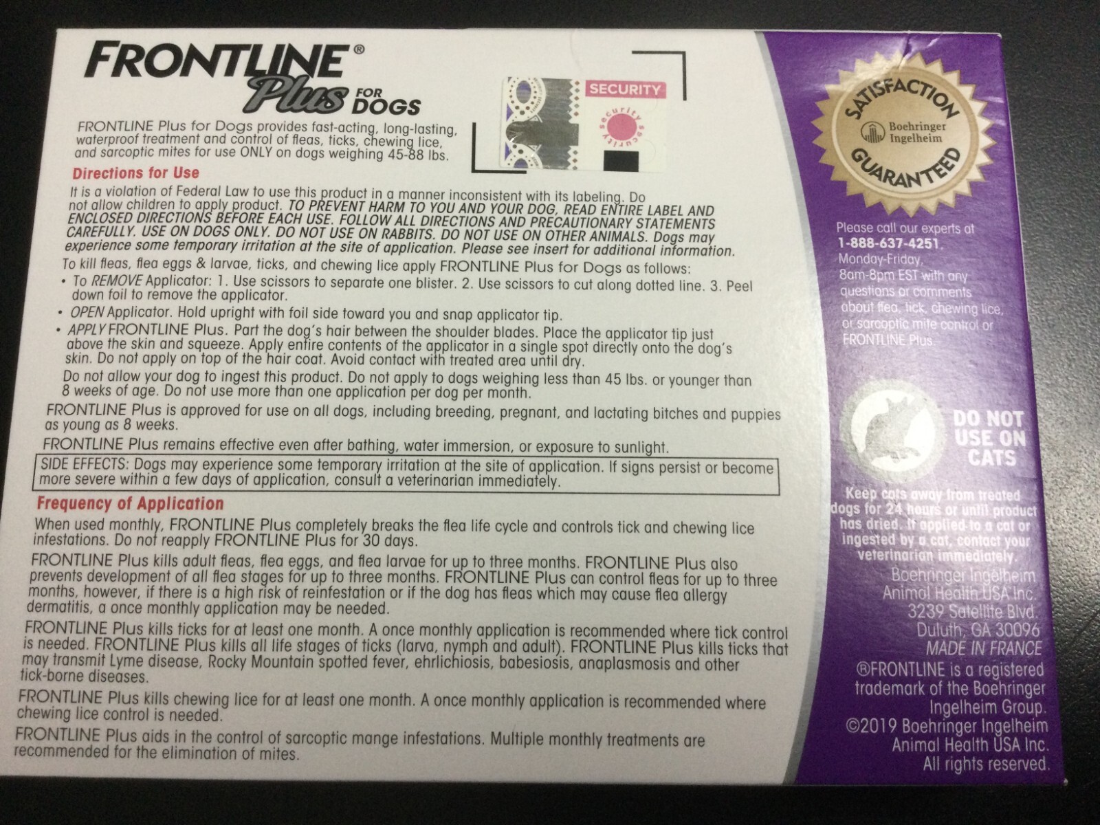 Frontline Plus For Dogs 45 to 88 LBS 6 Doses 6 Month Supply 8206