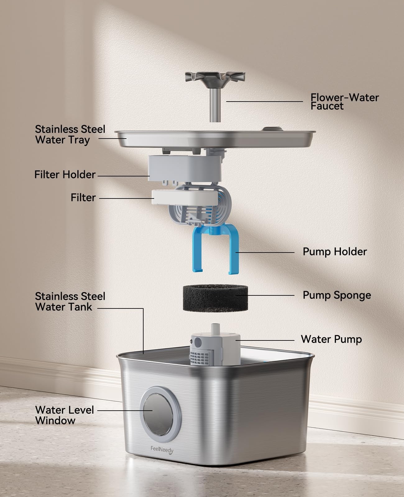 Stainless Steel Cat Water Fountain for Drinking with 3 Filters, 2.8L Auto Pet…