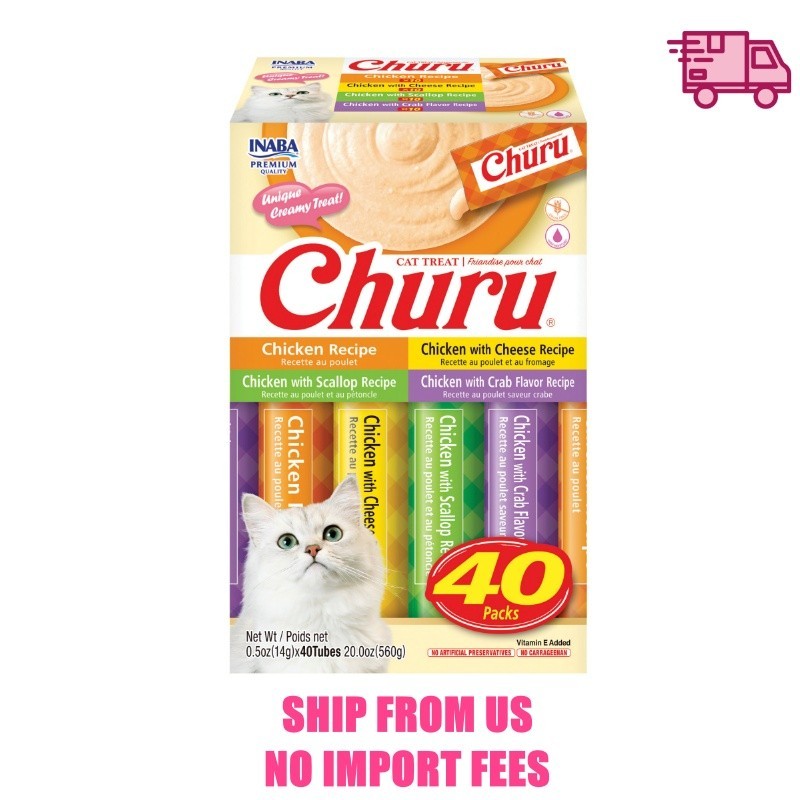 Inaba Churu Creamy, Lickable Wet Cat Treats, 0.5 oz, 40 Tubes, Chicken Variety