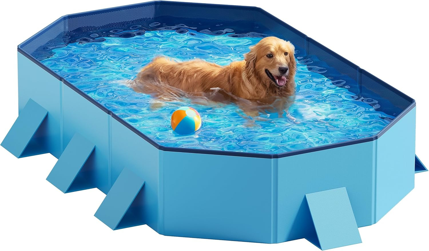 Foldable Dog Pool – Extra Large 71″ X 39″ X 12″ Hard Plastic Portable Pet Bath T