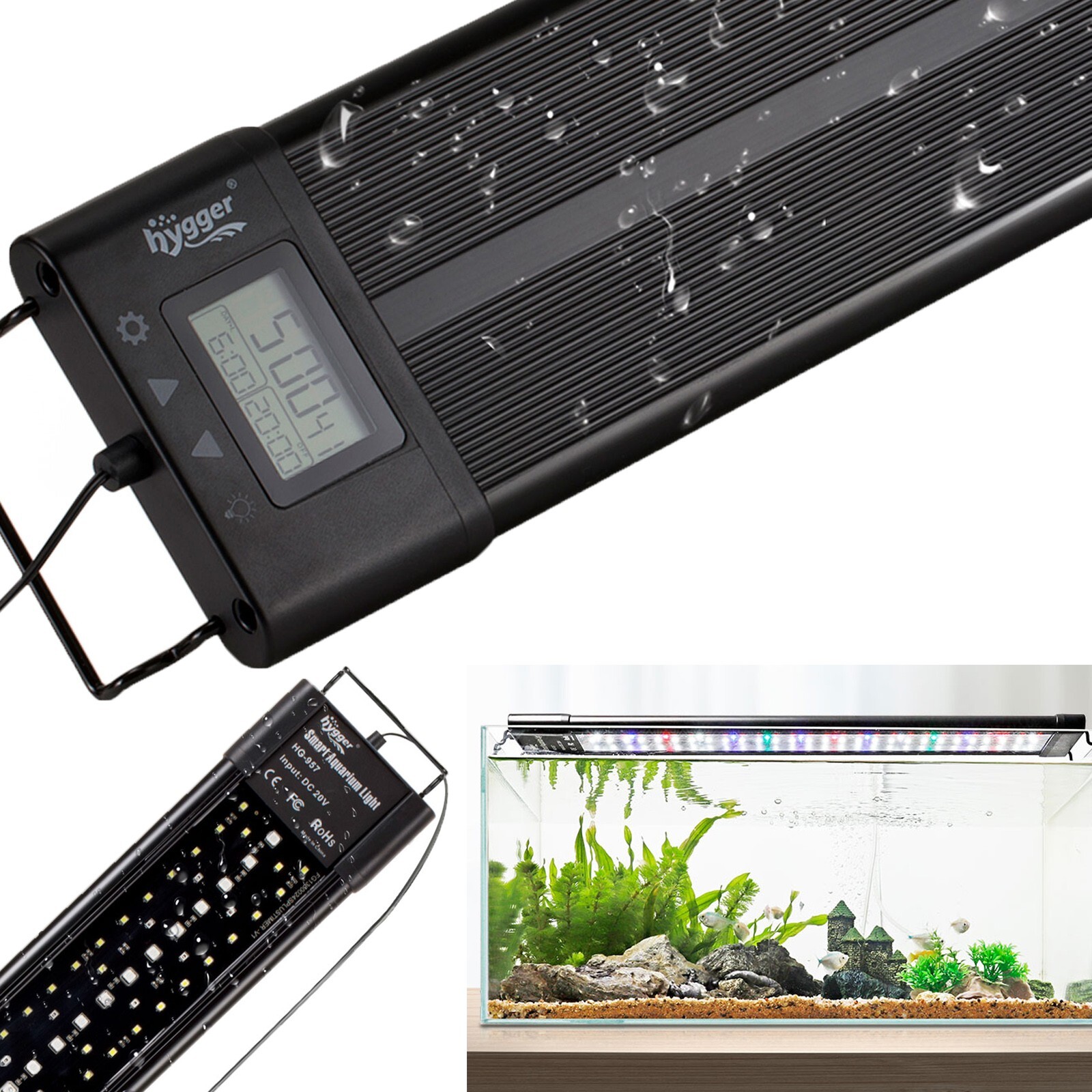 hygger 18 24 32 48 55″ Full Spectrum LED Aquarium Fish Tank Light Dimmer Timer