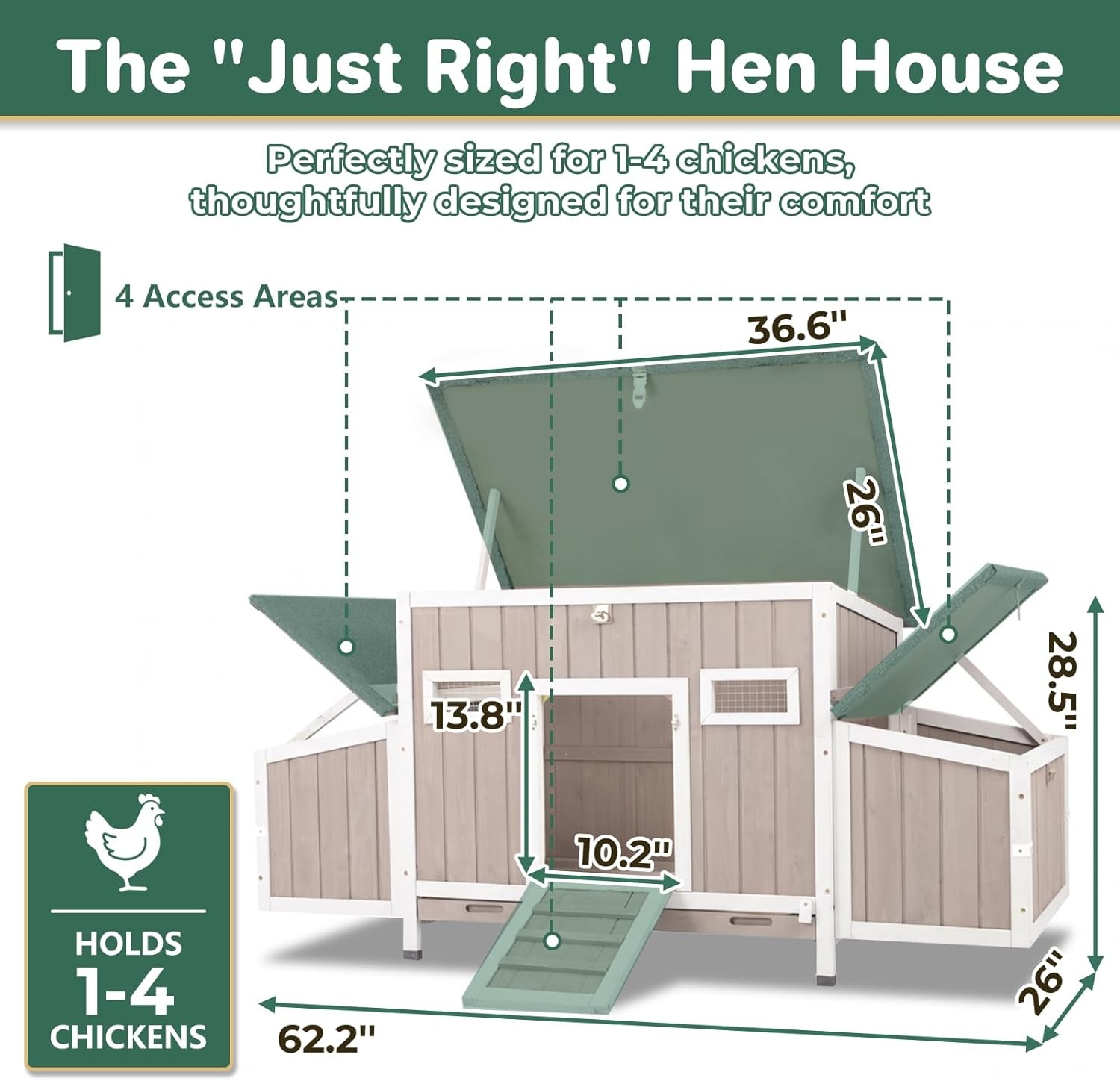 PETSCOSSET 62″Chicken Coop for 2-4 Chickens,Large Hen House with 4 Nesting Boxes
