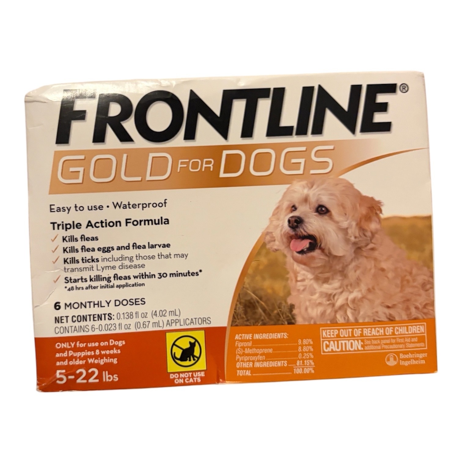 Frontline Plus Gold Dogs 5-22 lbs 100% Genuine US EPA Approve 6 doses Flea Tick