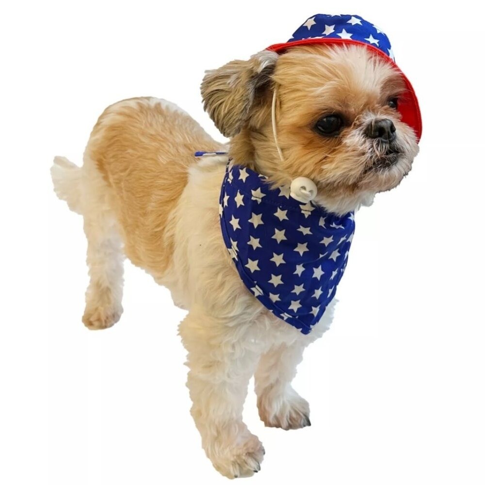 NEW Woof Pet Scarf Bandana & Bucket Hat Size Large/X-large Red White & Blue