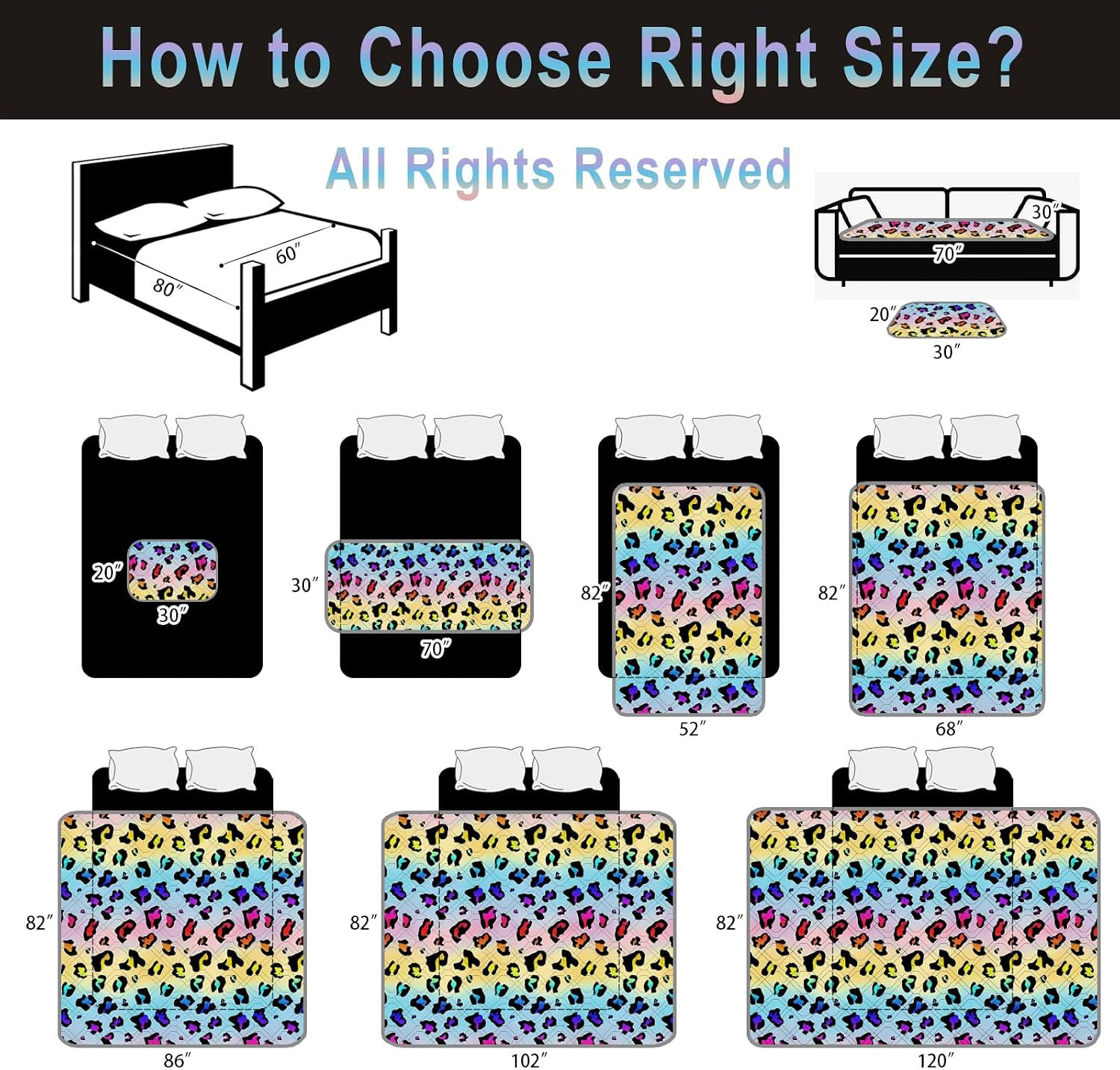 Reversible Waterproof Dog Bed Cover 68×82″ Washable Rainbow Leopard Design
