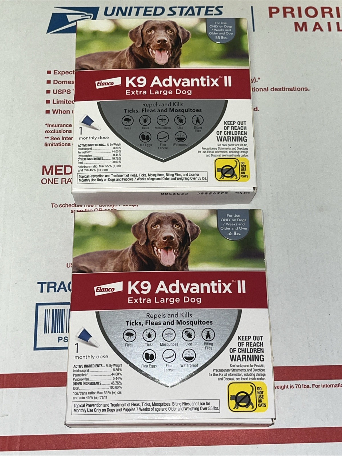 2 K9 Advantix II for x-Large Dogs over 55 lbs. Flea Tick Prevention 1 Month Dose