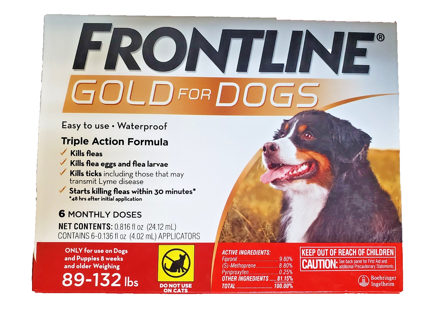 Frontline Gold Flea & Tick for Dogs 89–132 lbs 6 Doses New Sealed